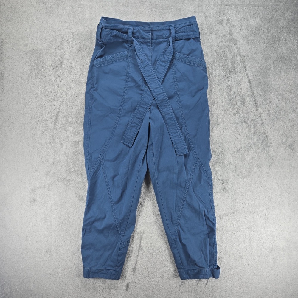 Anthropologie Size 4 Ellie Embroidered Utility Barrel Paperbag Pants Preppy Blue